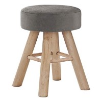 Monarch Specialties I 9010 Ottoman, Pouf, Footrest, Foot Stool, 12 Round, Velvet, Wood Legs, Grey, Natural, Contemporary, Modern