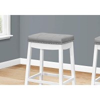Monarch Specialties I 1262 Bar Stool, Set Of 2, Bar Height, Saddle Seat, Wood, Pu Leather Look, White, Grey, Transitional
