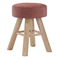 Monarch Specialties I 9007 Ottoman, Pouf, Footrest, Foot Stool, 12 Round, Velvet, Wood Legs, Pink, Natural, Contemporary, Modern