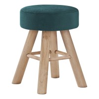 Monarch Specialties I 9009 Ottoman, Pouf, Footrest, Foot Stool, 12 Round, Velvet, Wood Legs, Green, Natural, Contemporary, Modern