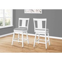 Monarch Specialties I 1233 Counter Height Swivel Chair With Panel Back And Upholstered Seat - Set Of 2 - Barstool, 39 H, White/Grey Leather-Look