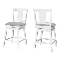 Monarch Specialties I 1233 Counter Height Swivel Chair With Panel Back And Upholstered Seat - Set Of 2 - Barstool, 39 H, White/Grey Leather-Look