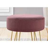 Monarch Specialties I 9001 Round Foot Stool With Padded Seat And Hairpin Metal Legs - Small Upholstered Ottoman, 16 H, Plum Fabric/Gold