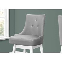 Monarch Specialties I 1243 Bar Height Upholstered Swivel Chair With Button-Tufted Back - Set Of 2 - Barstool, 46 H, White/Grey Leather-Look