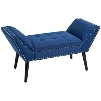 Homcom Modern Button Tufted Sitting Bench, Accent Fabric Upholstered Ottoman For Bedroom Or Living Room, Blue