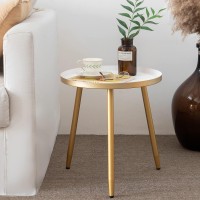 Aojezor Bed Side Table Ideal For Any Room, Living Room, Bedroom,Metal Structure Small Round Side Table Great For Small Spaces,White Tray With 3 Gold Legs End Table