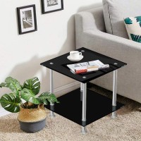 Corner Sofa Side Table Glass With Storage Shelf For Living Room, Small Coffee Table 2 Tiers Square End Table Tea Table Bedroom Beside Nightstand Table Tempered Glass With Chrome Legs (Black)