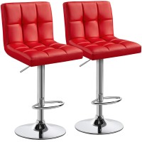 Yaheetech Modern Bar Stools Height Adjustable Counter Height Barstools Swivel Pu Leather Chair 30 Inches,X-Large Base And Seat, 2Pcs Red