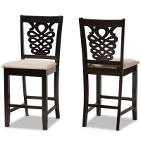 Baxton Studio Gervais Modern And Contemporary Transitional Sand Fabric Upholstered And Dark Brown Finished Wood 2-Piece Counter Stool Set