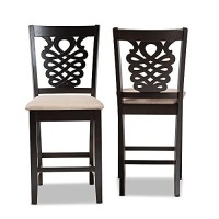 Baxton Studio Gervais Modern And Contemporary Transitional Sand Fabric Upholstered And Dark Brown Finished Wood 2-Piece Counter Stool Set