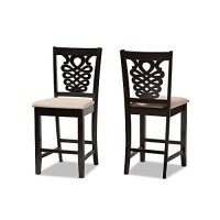 Baxton Studio Gervais Modern And Contemporary Transitional Sand Fabric Upholstered And Dark Brown Finished Wood 2-Piece Counter Stool Set