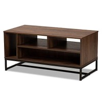 Baxton Studio Flannery Modern And Contemporary Walnut Brown Finished Wood And Black Finished Metal Coffee Table