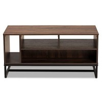 Baxton Studio Flannery Modern And Contemporary Walnut Brown Finished Wood And Black Finished Metal Coffee Table