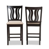 Baxton Studio Fenton Modern And Contemporary Transitional Sand Fabric Upholstered And Dark Brown Finished Wood 2-Piece Counter Stool Set