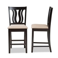 Baxton Studio Fenton Modern And Contemporary Transitional Sand Fabric Upholstered And Dark Brown Finished Wood 2-Piece Counter Stool Set