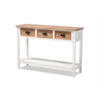 Baxton Studio Benedict Traditional Farmhouse And Rustic Two-Tone White And Oak Brown Finished Wood 3-Drawer Console Table