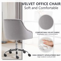 Mojay Velvet Office Swivel Chair, Vanity Chair, Fabric Desk Chair, Pretty Fancy Chair, Gold Office Chair For Girls, 360Swivel Height Adjustable Reception Chair, Light Grey