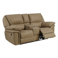 Madrona Burke Oliver Desert Sand Power Console Loveseat With Dual Recliners, Hidden Storage, And Usb Charging Station
