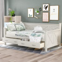 Merax Twin Size Daybed With 2 Large Drawers, X-Shaped Wood Twin Day Bed Frame With Storage Drawers, No Box Spring Needed, White