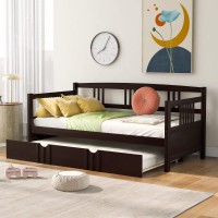 Merax Twin Daybed With Trundle, Modern Solid Wood Twin Size Daybed Frame, No Box Spring Required, Espresso