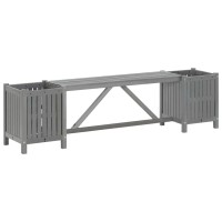 Vidaxl Solid Acacia Wood Patio Bench With Planter Boxes, Gray Finish, Outdoor Furniture For Gardens, Decks And Patios, Weather-Proof And Durable