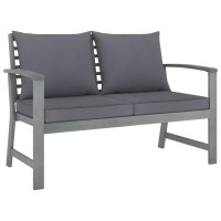 Vidaxl Outdoor Patio Bench 47.2 With Dark Gray Cushion, Solid Acacia Wood, Weather-Resistant, Cushioned Seating, Rustic Charm Design