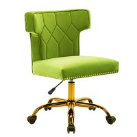 Recaceik Modern Velvet Home Office Chair, Adjustable Leisure Swivel Desk Chairs With High Back 360 Degree Castor Gold Wheels For Living Roombedroomoffice (Green)