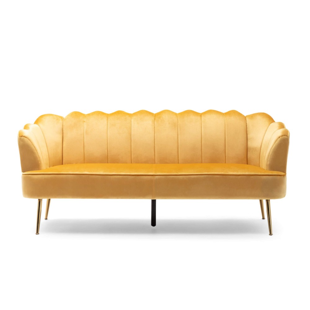 Christopher Knight Home Reitz Channel Stitch 3 Seater Shell Sofa - Velvet - Honey Yellowgold