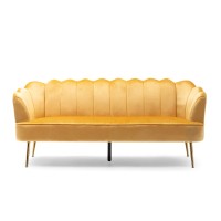 Christopher Knight Home Reitz Channel Stitch 3 Seater Shell Sofa - Velvet - Honey Yellowgold