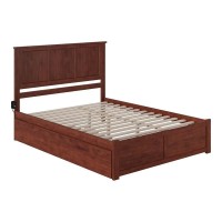 Afi Madison Queen Platform Bed With Footboard And Turbo Charger With Twin Extra Long Trundle In Walnut