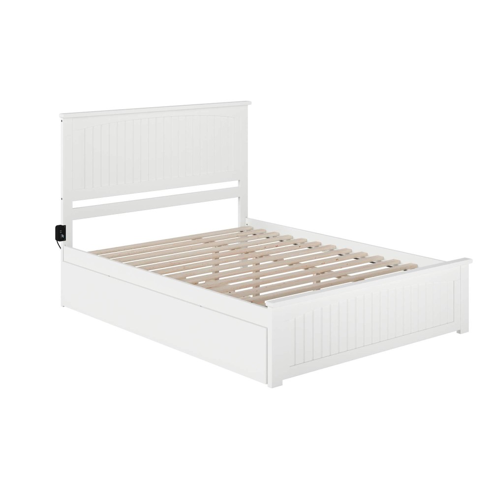 Afi Nantucket Queen Platform Bed With Matching Footboard And Turbo Charger With Twin Extra Long Trundle In White