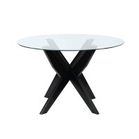 Steve Silver Amalie Round Black And Clear Glass Dining Table