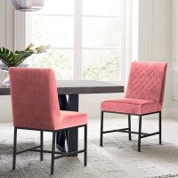 Armen Living Napoli Velvet And Black Leg Modern Accent Dining Chair-Set Of 2, Pink