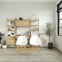 Midtown Concept Emilia Set Of 2 Chairs Teak Finish Perfect For Indoors, White Cushions
