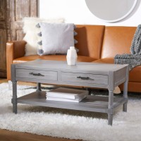 Safavieh Home Collection Filbert White Wash Grey 2-Drawer Bottom Shelf Coffee Table Cof5703D, 0