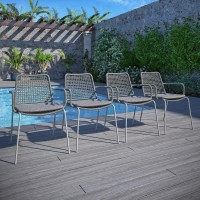 Brampton Le Mans Outdoor Set Of 4 Stacking Chairs Perfect For Patio, Grey