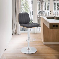Armen Living Lcsbbawagr Sabine Adjustable Swivel Gray Faux Leather With Walnut Back And Chrome Bar Stool, 25/33