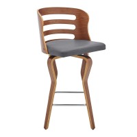 Armen Living Verne 26 Swivel Gray Faux Leather And Walnut Wood Bar Stool