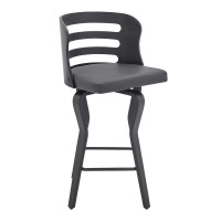 Armen Living Verne 26 Swivel Gray Faux Leather And Black Wood Bar Stool
