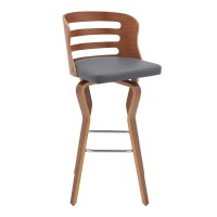 Armen Living Verne 30 Swivel Gray Faux Leather And Walnut Wood Bar Stool