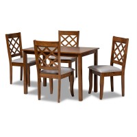 Baxton Studio Sari Upholstered And Walnut Brown Finished Wood 5-Piece Dining Set