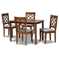 Baxton Studio Sari Upholstered And Walnut Brown Finished Wood 5-Piece Dining Set