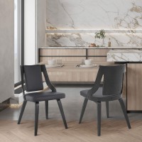 Armen Living Aniston Faux Leather Wood Dining Chairs-Set Of 2, 22D X 20W X 33H In, Gray/Matte Black