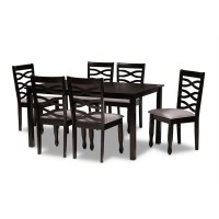 Baxton Studio Lanier Modern And Contemporary Grey Fabric Upholstered And Dark Brown Finished Wood 7-Piece Dining Set
