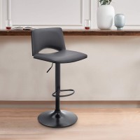 Armen Living Thierry Adjustable Swivel Gray Faux Leather And Black Metal Bar Stool