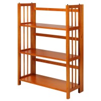 Casual Home 3-Shelf 275 Wide Folding Stackable Bookcase, Honey Oak (New)