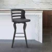 Armen Living Verne 30 Swivel Gray Faux Leather And Black Wood Bar Stool
