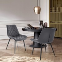 Armen Living Loralie Faux Leather And Black Metal Dining Chairs-Set Of 2, 17 Seat Height, Gray