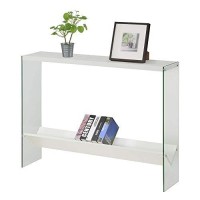 Convenience Concepts Soho Glass V Console Table With Shelf, Whiteglass