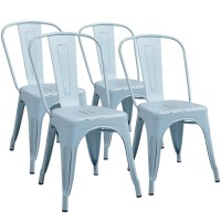 Furmax Metal Dining Chair Indoor-Outdoor Use Stackable Classic Trattoria Chair Chic Dining Bistro Cafe Side Metal Chairs Set Of 4 (Distressed Blue)